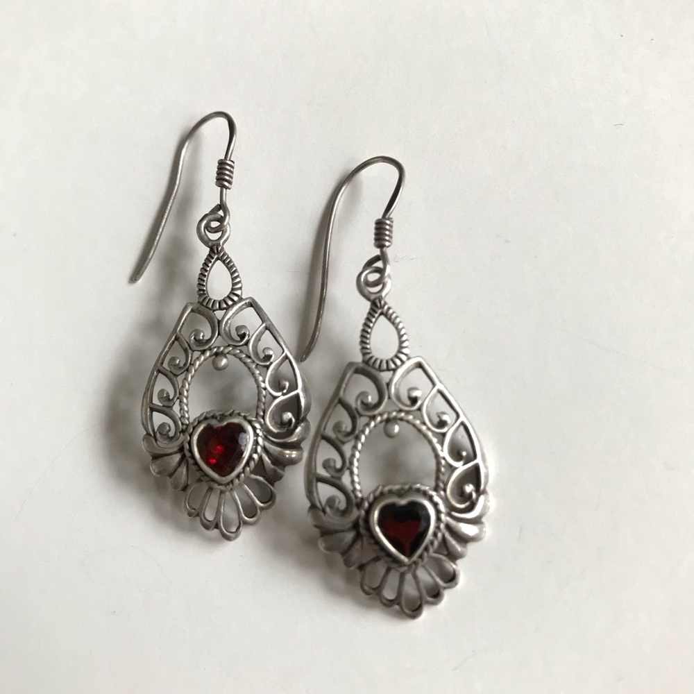 MWS 925 Silver Vintage Garnet Drop Earrings